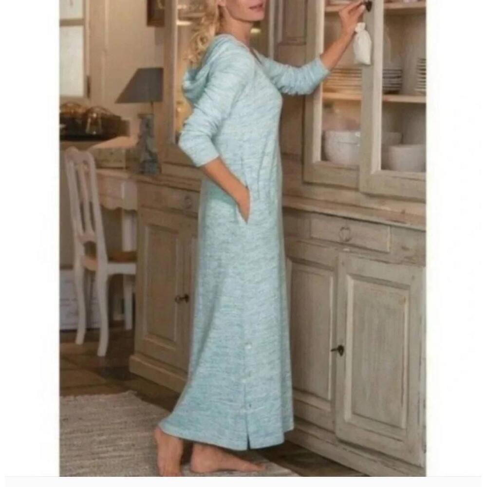 Soft Surroundings Hooded Lounge Gown Heather Light Blue Maxi Dress Size P large
